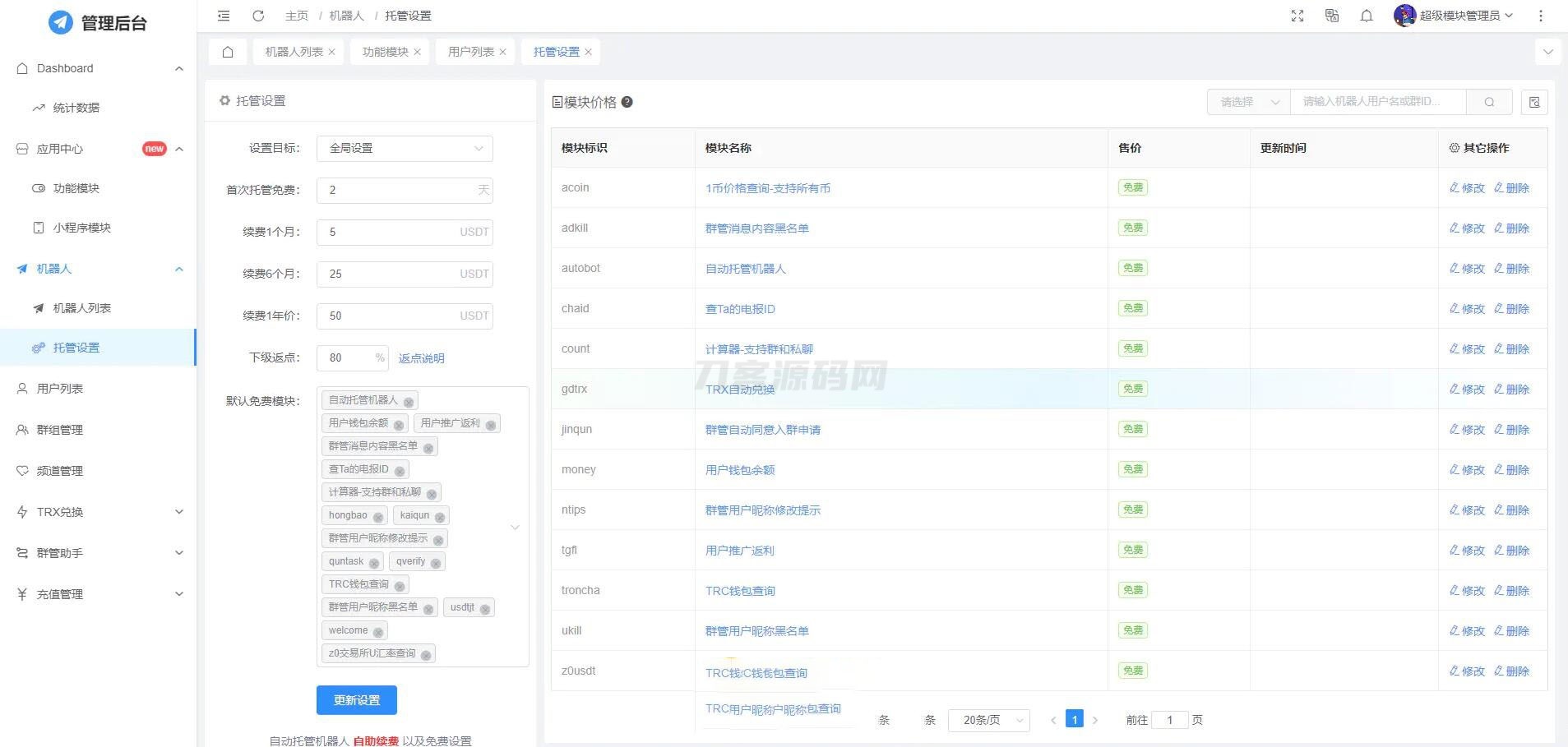 全功能tgbot/Telegram机器人多功能有后台版源码